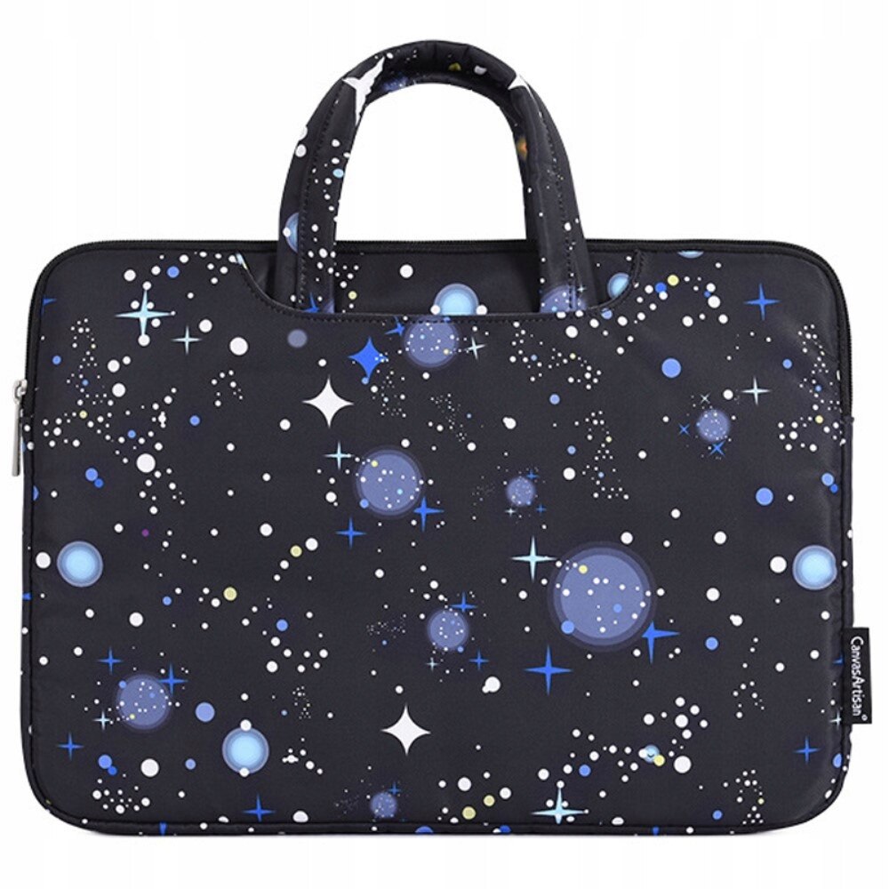 Etui laptop 13"/14", design stele, impermeabil, negru, dimensiuni 35.5x25.1x2.4cm