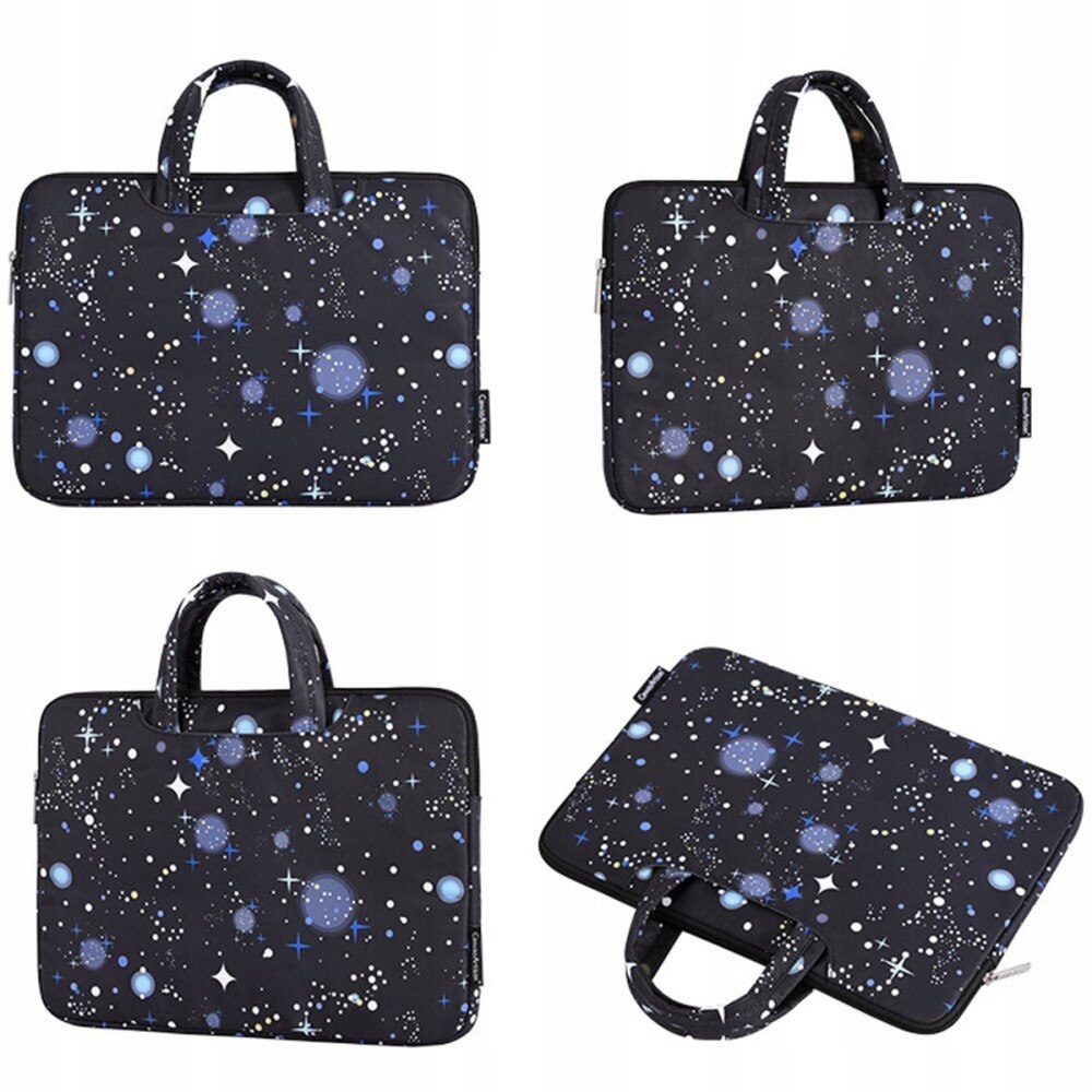 Etui laptop 13"/14", design stele, impermeabil, negru, dimensiuni 35.5x25.1x2.4cm