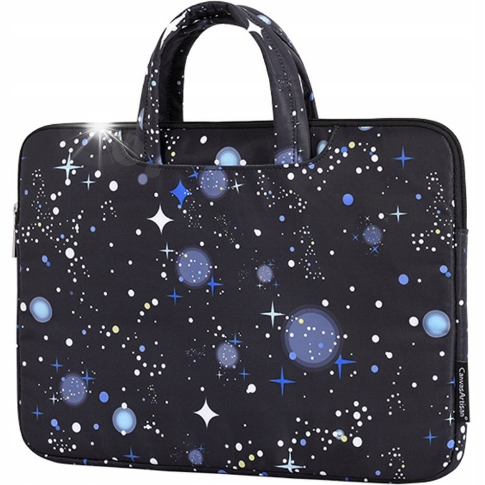 Etui laptop 13"/14", design stele, impermeabil, negru, dimensiuni 35.5x25.1x2.4cm