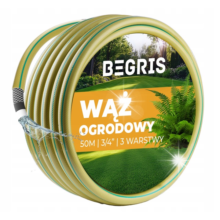 Begris kerti tömlő 3/4", 50m, 3 rétegű, sárga-zöld