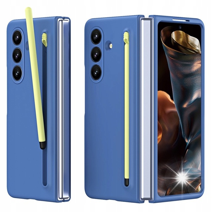 Husa pentru Samsung Galaxy Z Fold7, Erbord, cu sticla si stylus, albastra, protectie multi-strat