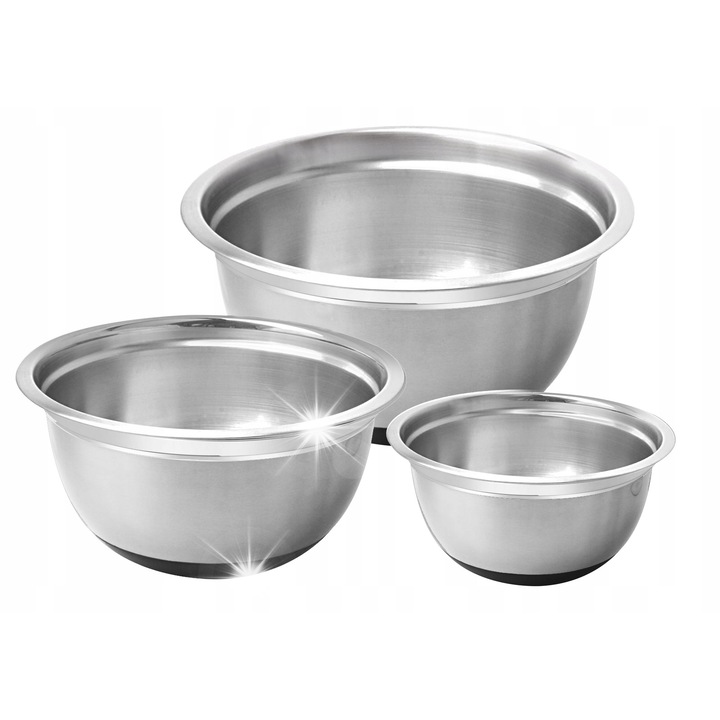 Set 3 boluri din inox cu baza din silicon Klausberg, 1.6L, 3.0L, 5.0L, argintiu mat