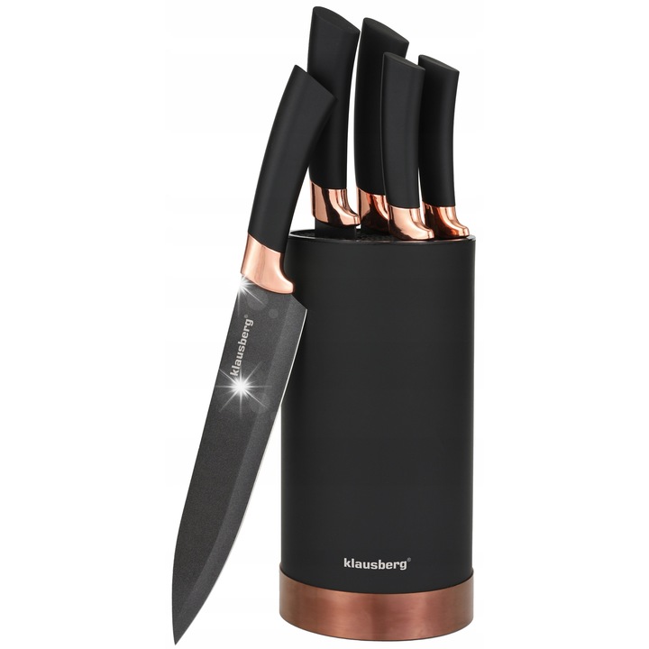 Set de cutite de bucatarie Klausberg, 6 elemente, inox, bloc de depozitare