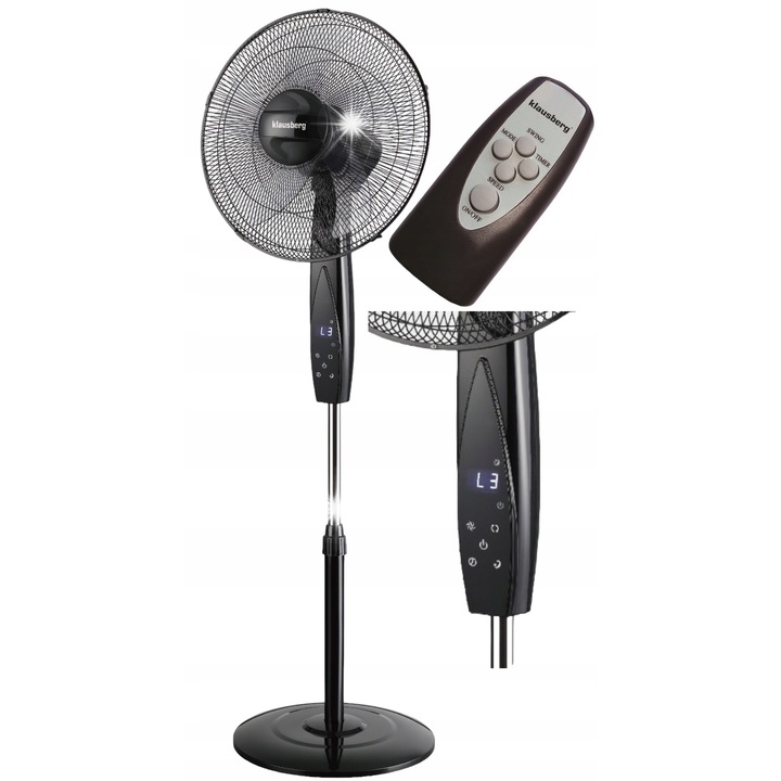 Ventilator de podea Klausberg, 40cm, 50W, cu telecomanda, oscilant, negru