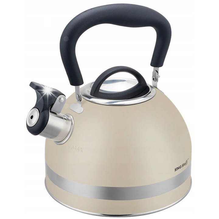 Kinghoff 1.8L rozsdamentes acél teáskanna, matt, bézs, összecsukható fogantyúval