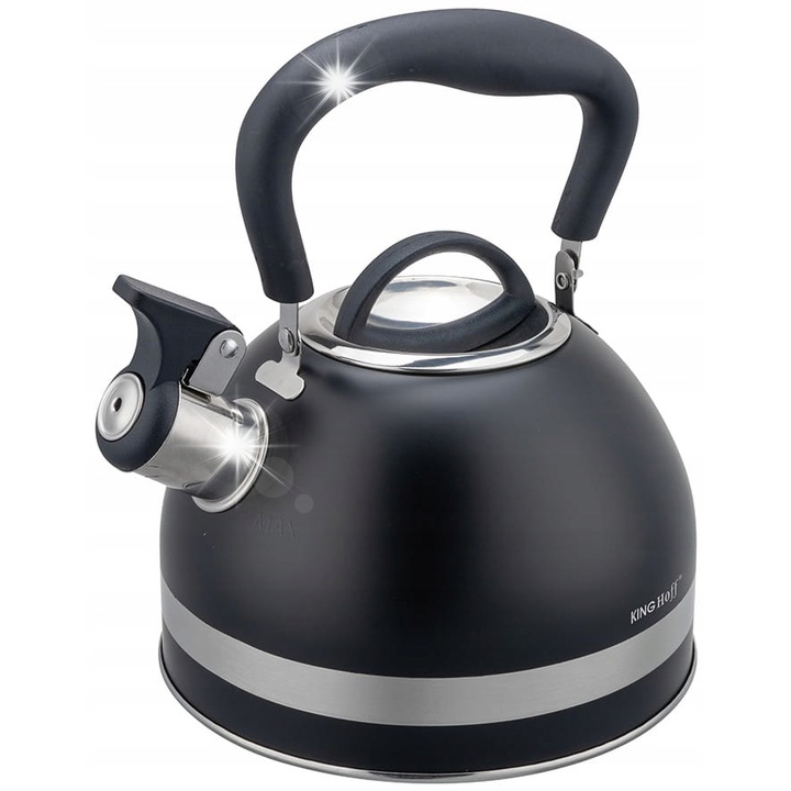 Kinghoff 1.8L rozsdamentes acél teáskanna, fekete, összecsukható fogantyúval