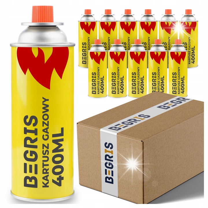 Set 12 cartuse gaz 400ml, Begris, butan si izobutan, compatibile EN 417