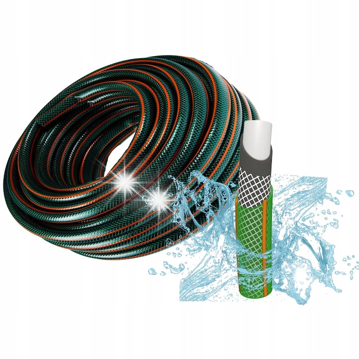 Begris 4 rétegű kerti tömlő 1/2" 50m zöld-narancssárga, UV-álló, nagy rugalmasságú