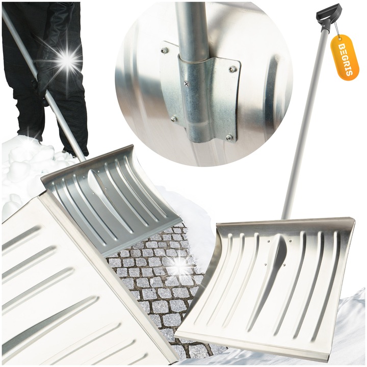 Lopata de zapada Begris, aluminiu, 135x50cm, usor de manevrat, rezistenta la temperaturi scazute, argintie