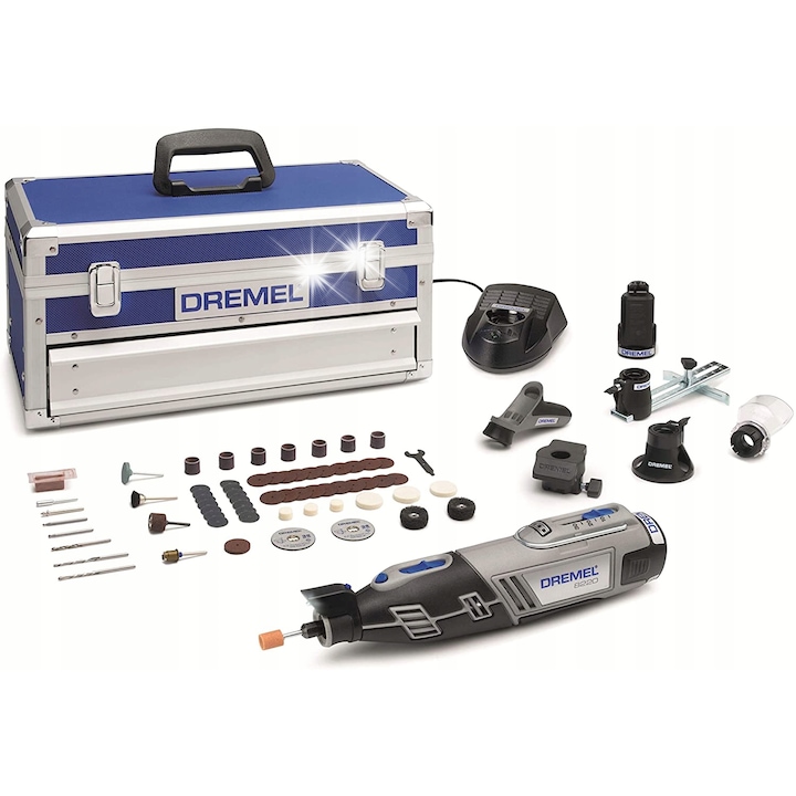 Scula multifunctionala Dremel 8220, 2 acumulatori 12V, 65 accesorii, LED, 25x4.5x6.5cm