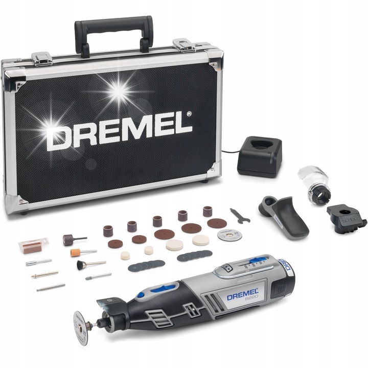 Slefuitor cu acumulator DREMEL 8220, 12V, 2,0Ah, 3 accesorii, 35 accesorii, cutie de unelte aluminiu