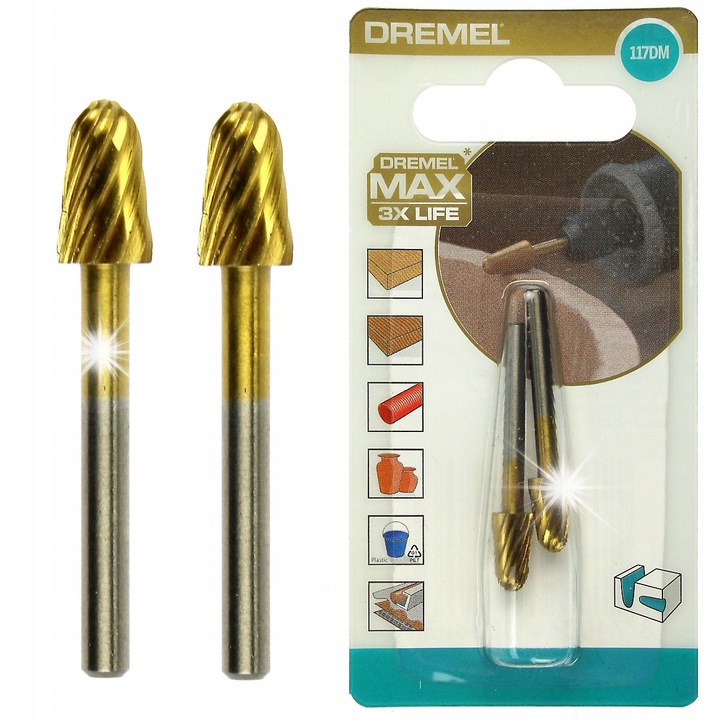 Set 2 freze stozkowe 6,4mm Dremel MAX, 3,2mm, titan