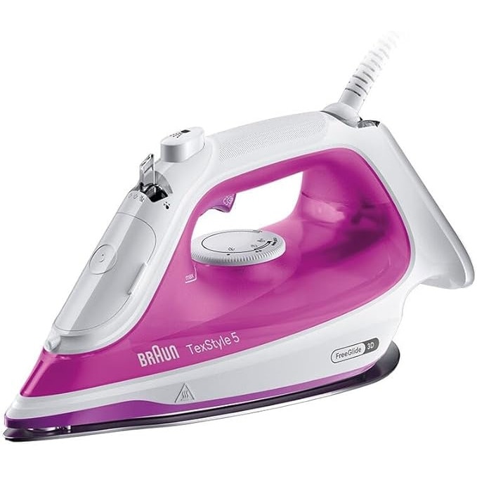 Fier de calcat cu abur Braun TexStyle 5 SI5225 PU, 2500W, talpa FreeGlide 3D, jet abur 200 g/min, rezervor 300 ml, Alb/Mov