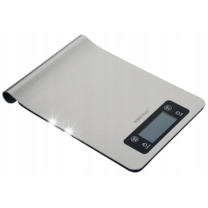 Kinghoff konyhai mérleg, elektronikus, 5kg, időzítő, rozsdamentes acél, 24x16x3cm