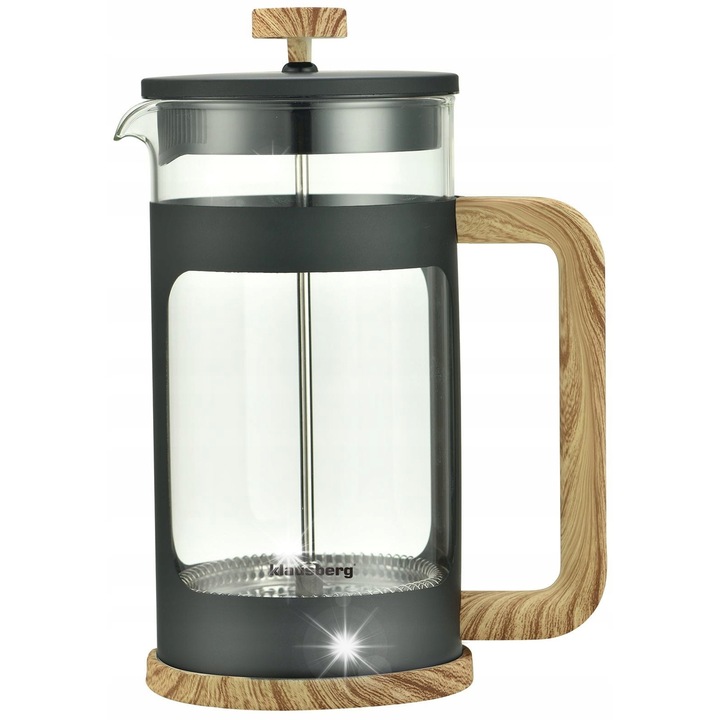 Klausberg 1000ml French Press kávéfőző, fekete, fahatású