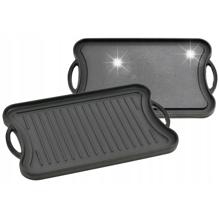 Placa Zeliwna Dwustrona pentru Gratar, 51x27cm, Grosime 24mm, Color: Negru