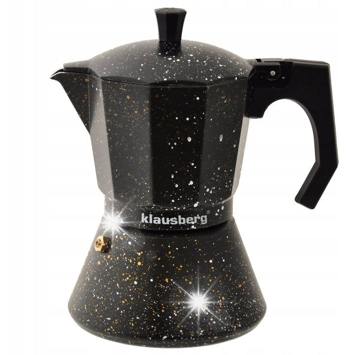 Klausberg eszpresszó kávéfőző, 300ml, 6 csésze, alumínium, rozsdamentes acél, fekete márványos