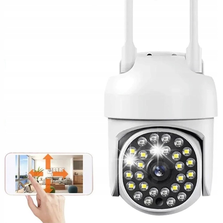 Въртяща се външна WiFi Full HD 2MP камера за наблюдение, 4x увеличение, бяла, пълен комплект