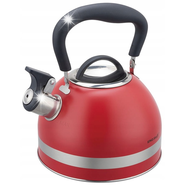 Kinghoff 1.8L rozsdamentes acél teáskanna, piros, összecsukható fogantyúval