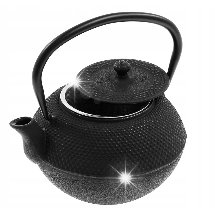 Öntöttvas teáskanna infúzióval, Kinghoff, 0.85L, rozsdamentes acél szűrő, 17cm, fekete