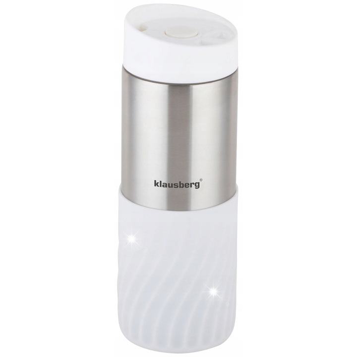 Термо чаша Klausberg 400ml, бяла, инокс, пластмаса, 21.5x8см