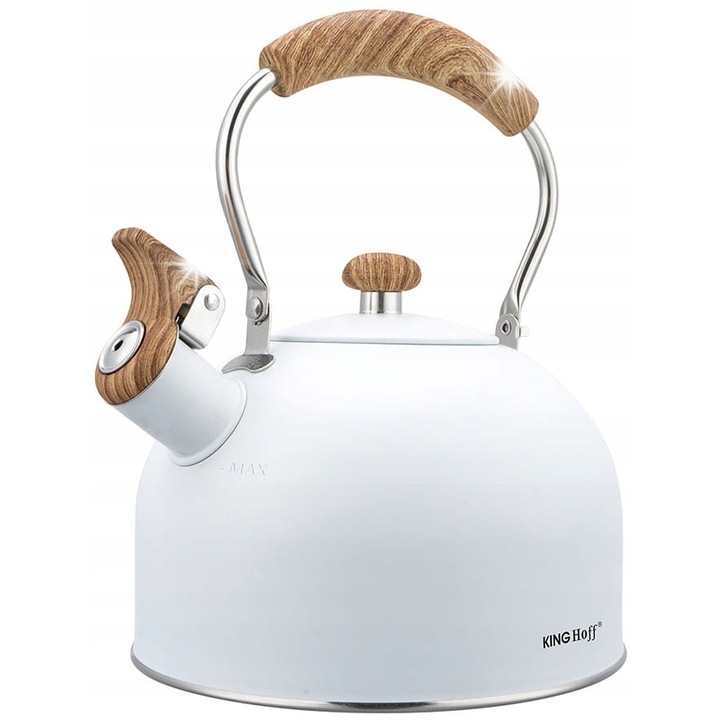 KINGHOFF 2.5L matt fehér rozsdamentes acél teáskanna, összecsukható fogantyúval