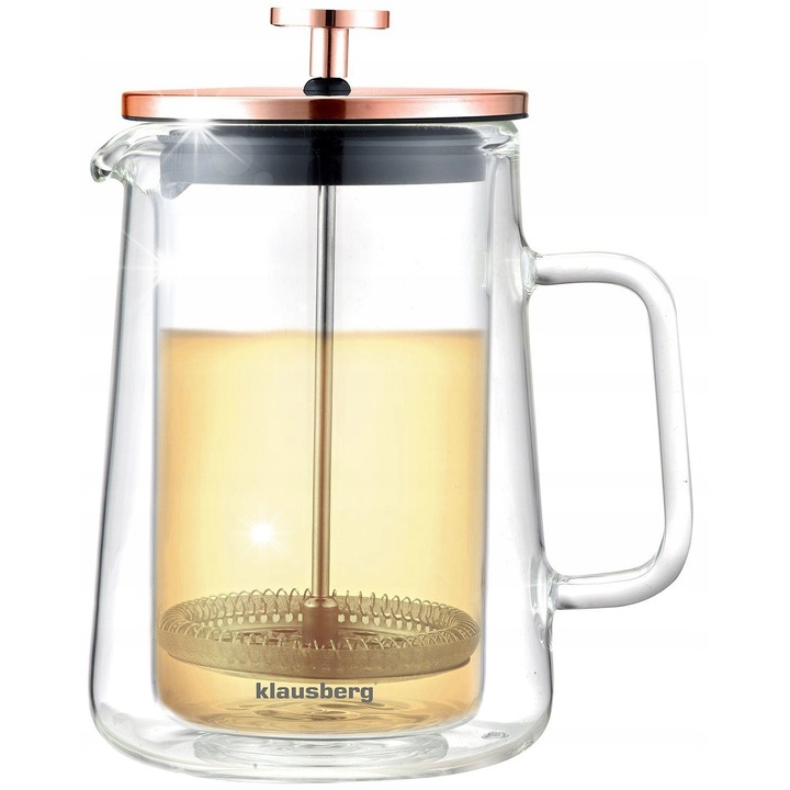 Termikus kávé/tea főző, 600ml, rózsaarany, Klausberg, boroszilikát üveg, rozsdamentes acél