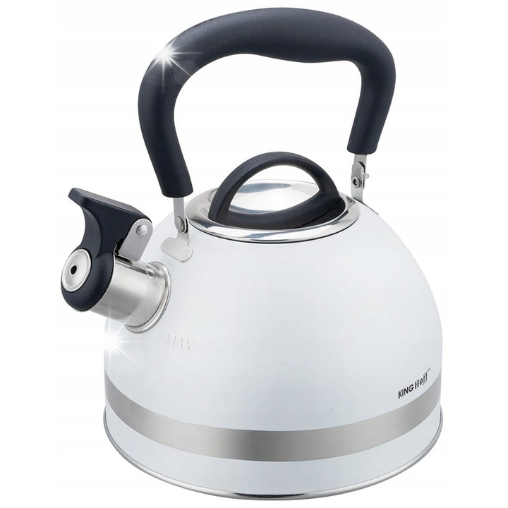 Kinghoff 1.8L rozsdamentes acél teáskanna, fehér, összecsukható fogantyúval