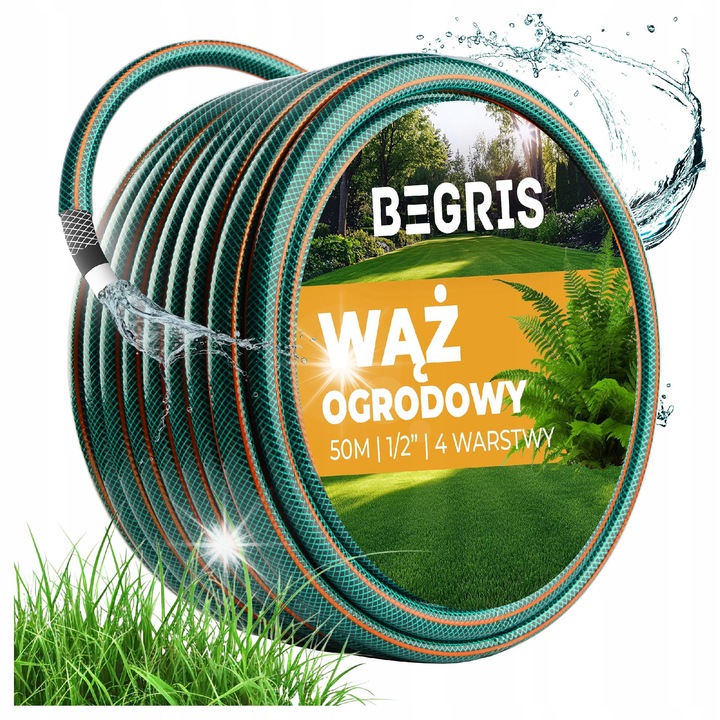 Tömlő 1/2", Begris, 50m, 4 rétegű, zöld-narancssárga