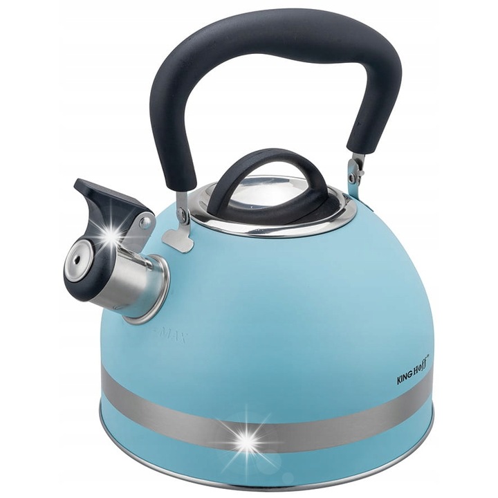 Ceainic din inox Kinghoff 1.8L, albastru, cu maner pliabil
