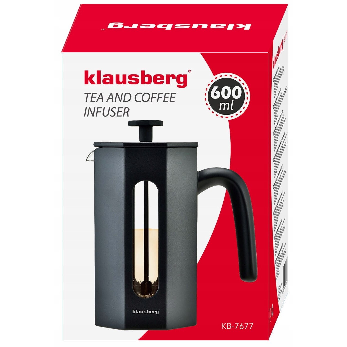 French Press Klausberg KB-7678, 0.8L, negru mat, otel inoxidabil si sticla borosilicata