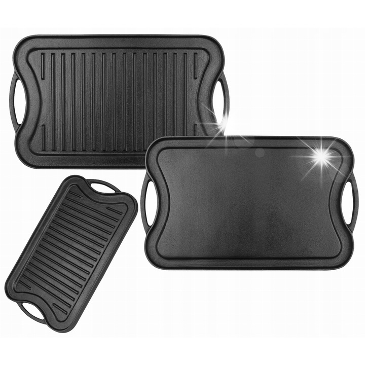 Placa grill din fonta, 42x25cm, utilizare duala, rezistenta la temperaturi ridicate