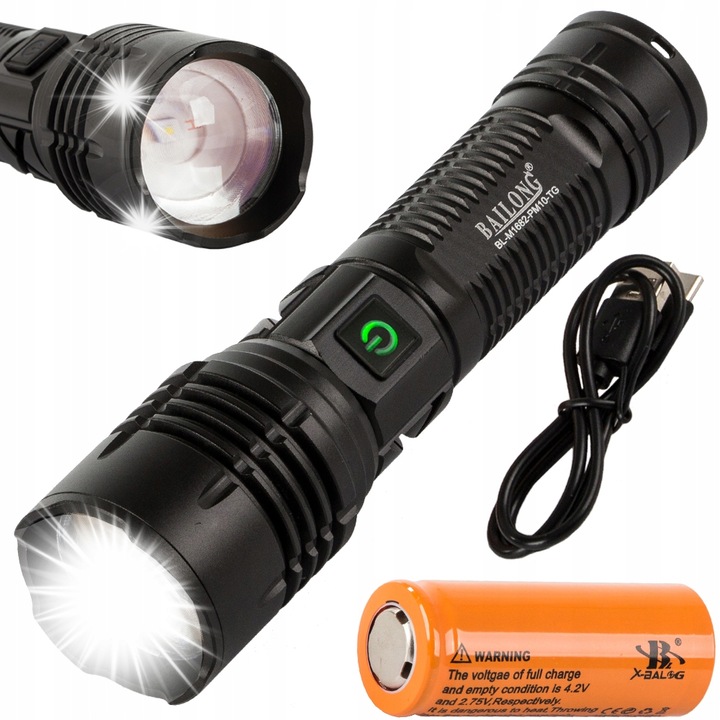 Тактически фенер Bailong M1682 LED CREE PM10-TG, функция Power Bank, 600м, 17см, пълен комплект