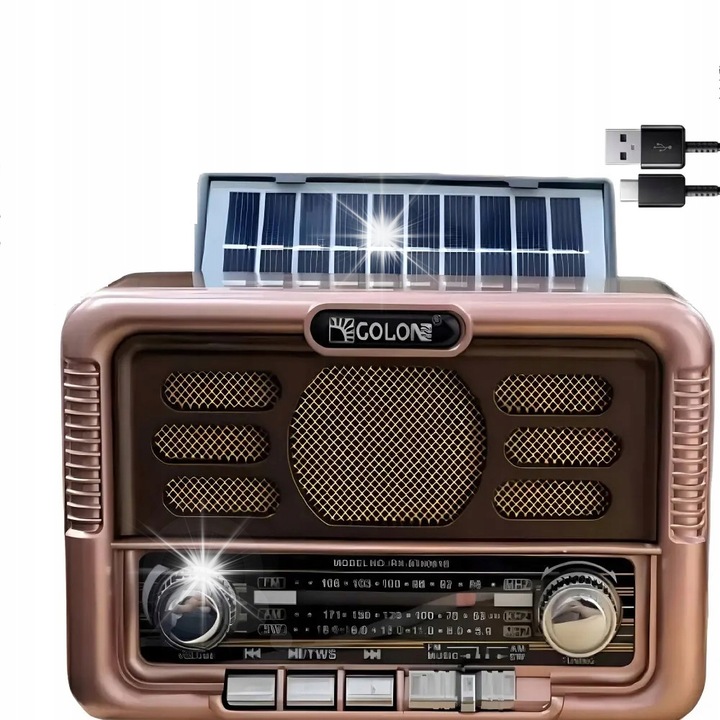 Мултифункционално преносимо радио Golon, соларно, Bluetooth, 1000 mAh, 160x101x81mm, IPX3