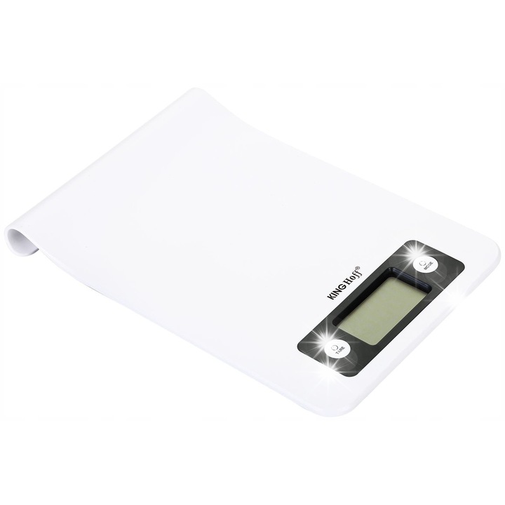 Elektronikus konyhai mérleg, King Hoff, 5kg, 1g pontosság, fehér, 24x16x3cm
