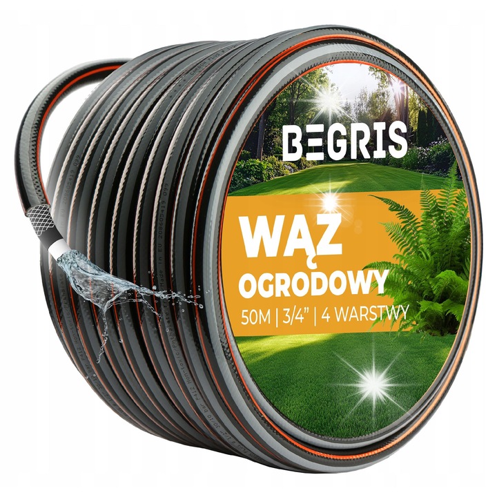 Begris kerti tömlő, 4 rétegű, 50m, 3/4", fekete-narancssárga, UV-álló