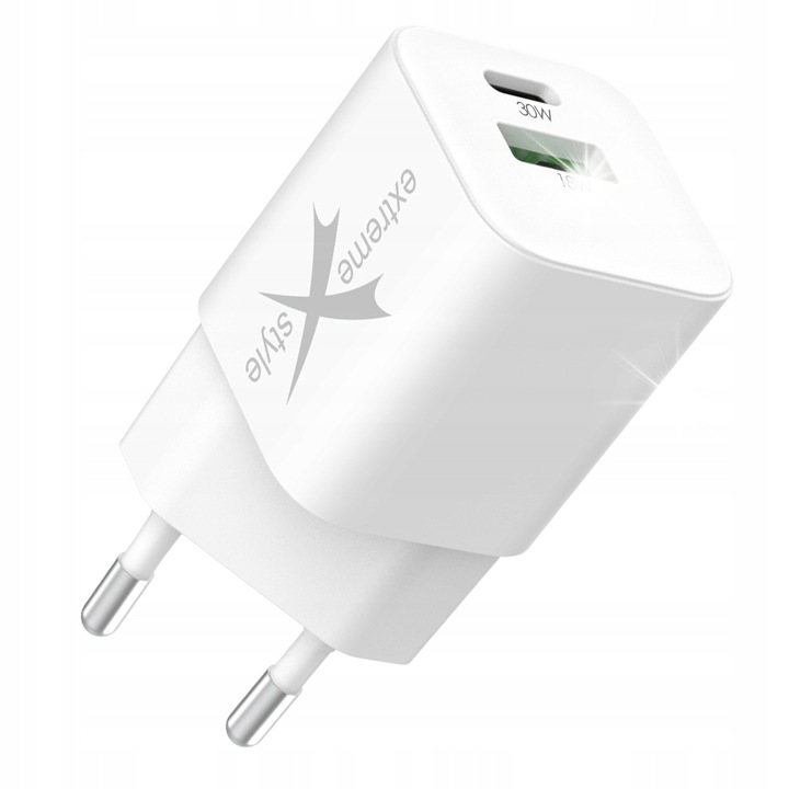 Incarcator retea USB Type-C + USB, Extremestyle, 30 W, tehnologie GaN, incarcare rapida