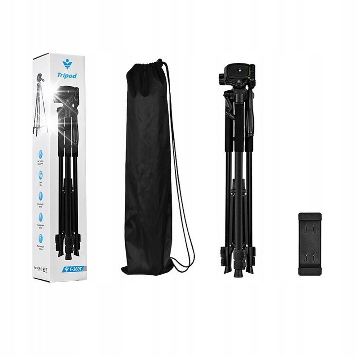 Kopier 165 cm-es fotóállvány, telefontartóval és tokkal, alumínium, 900g