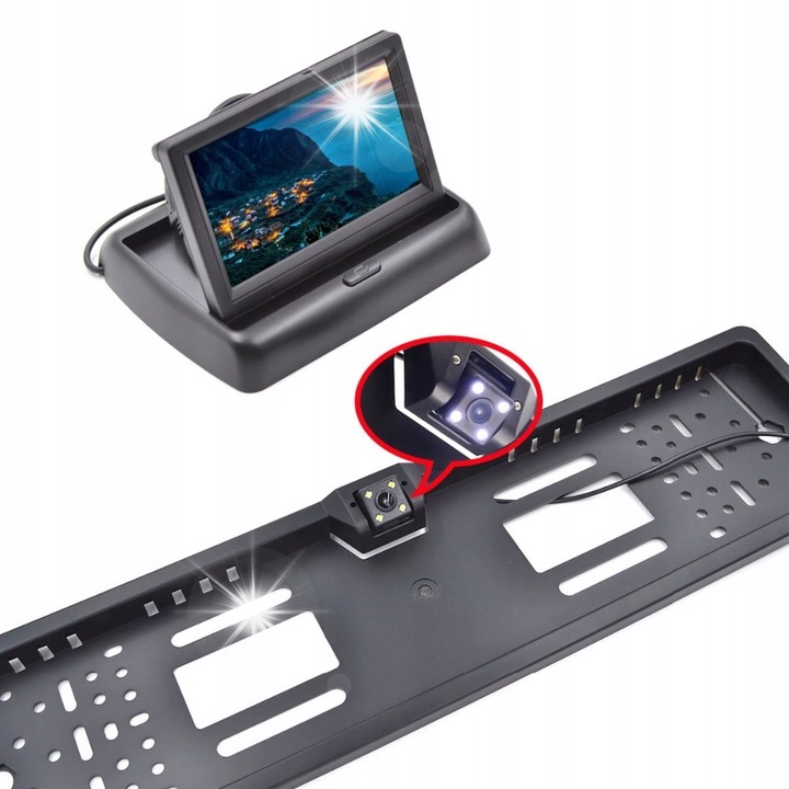 Tolatókamera kerettel és LED-ekkel, 4,3" monitor, 648x488 felbontás, fekete szín, komplett szett