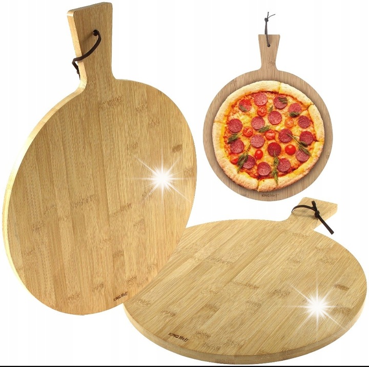 Deska de servire pizza 30cm, Kinghoff, bambus, cu maner, usor de curatat