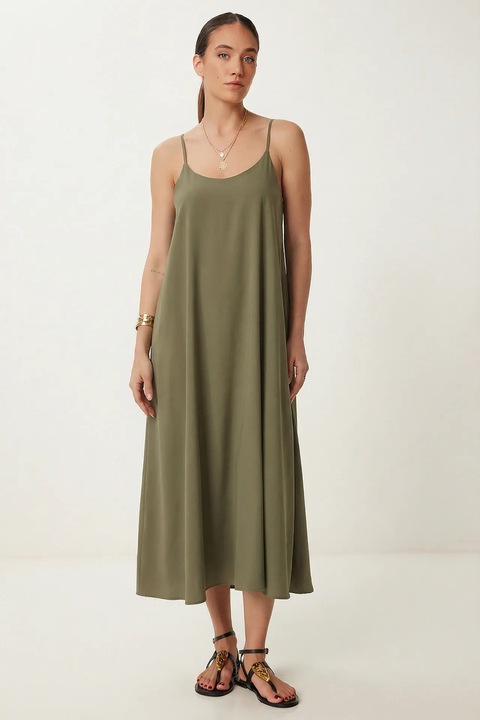 Rochie Midi Happiness Istanbul, Croiala Lejera, Verde, Poliester/Bumbac