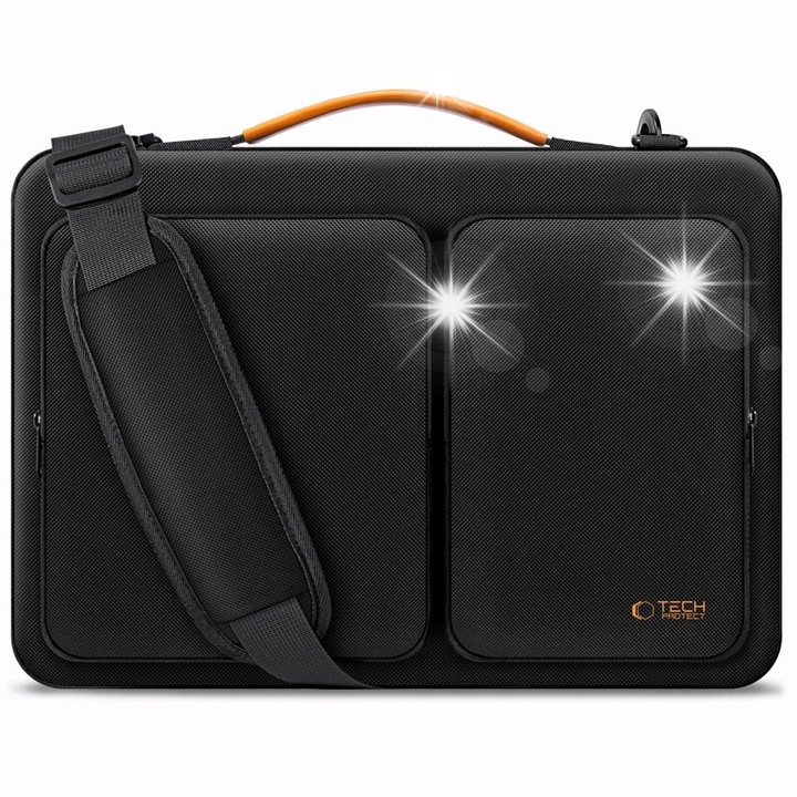 Tech-Protect Defender laptop táska, 15-16 hüvelyk, fekete/narancssárga, 38.5x25.5x3cm, tokkal együtt