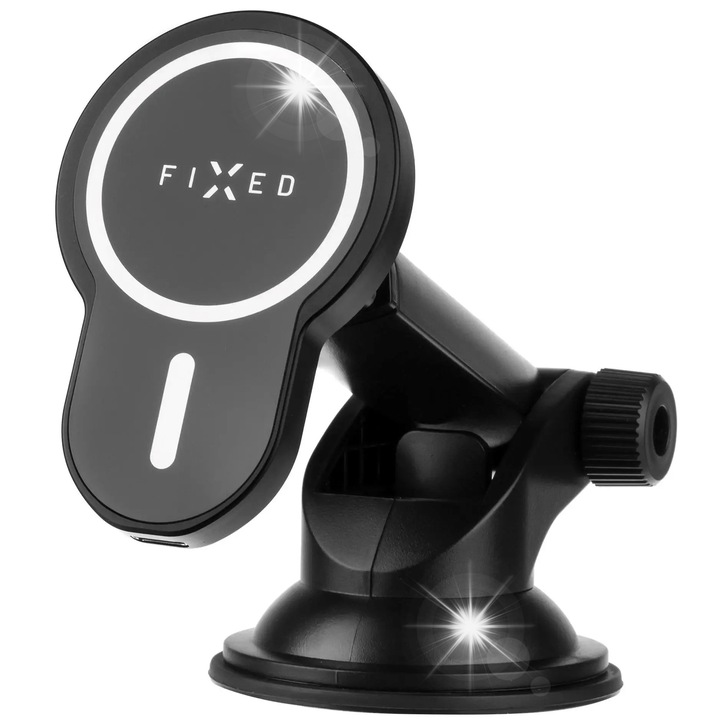 Fixed MagClick XL autós tartó iPhone-hoz MagSafe-fel, fekete, méretek 82,5x55x130mm, vezeték nélküli töltés, teljes készlet