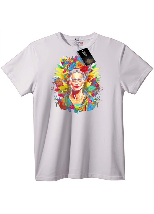 Тениска с флорален арт на Frida Kahlo, Бял, M