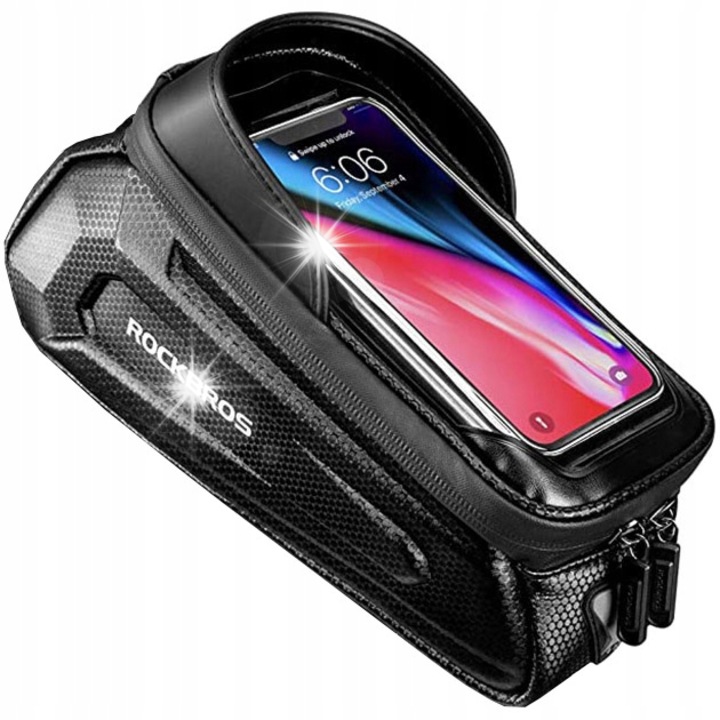 Sakwa B68-1 Rockbros, suport depozitare pentru bicicleta, neagra, 24x10cm, impermeabila, cu loc pentru smartphone