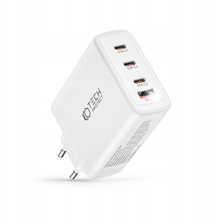 Incarcator retea Tech-Protect 4 porturi USB-C USB-A alb 100W compact