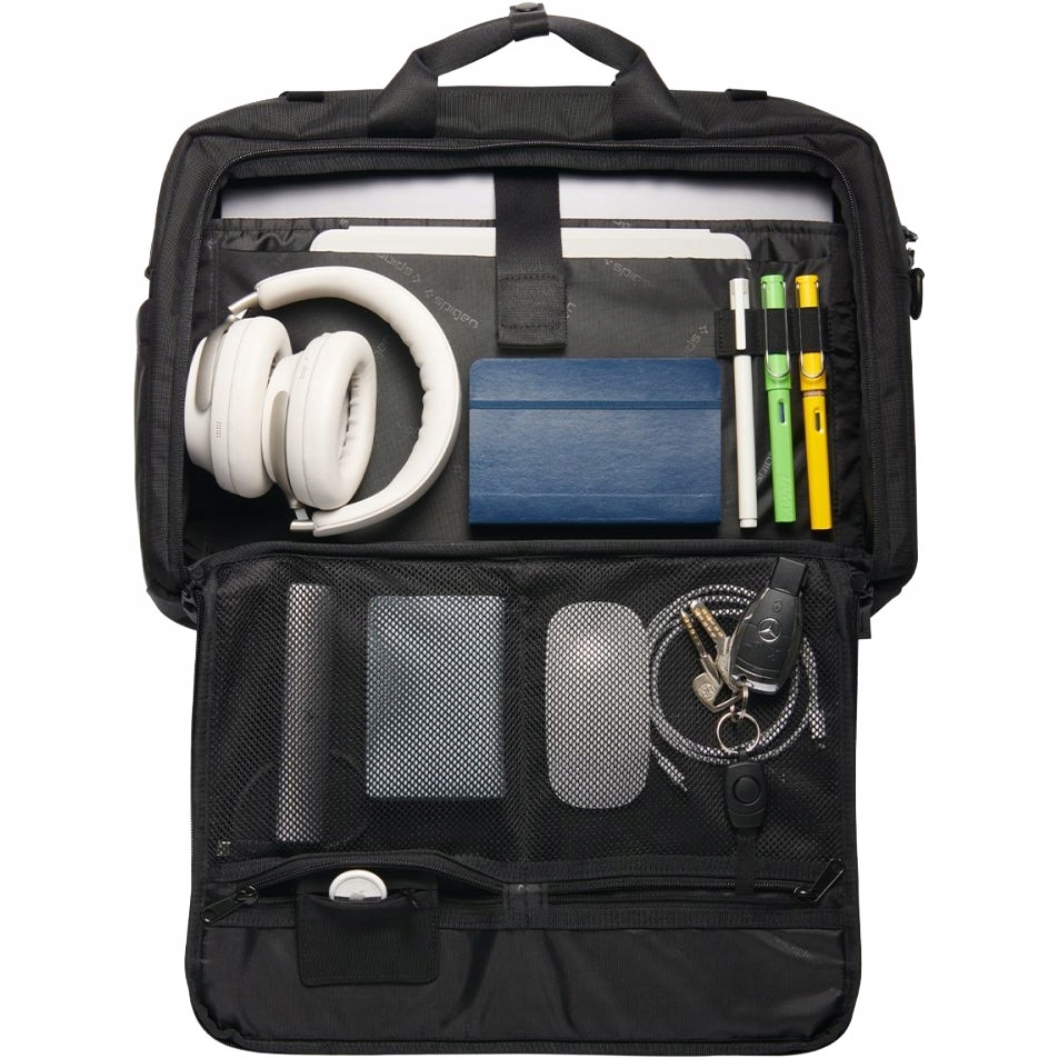 Geanta laptop Spigen KD300, neagra, 16 inch, cu suport mobil si compartiment pentru Apple AirTag