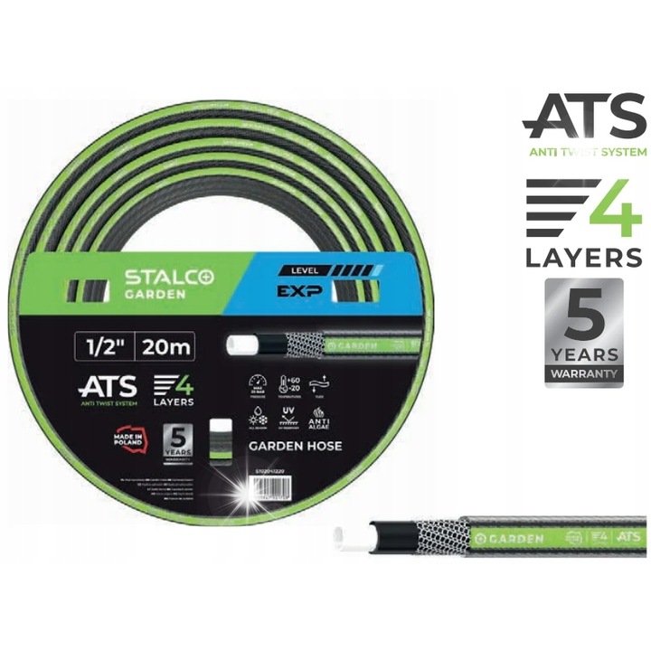 Stalco 4 rétegű kerti tömlő, 3/4", 30m, UV-álló, algásodásálló
