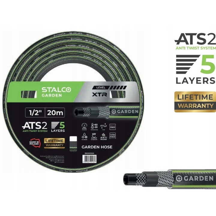 Stalco Garden 5 rétegű kerti tömlő 3/4", 50m, UV-álló, fekete