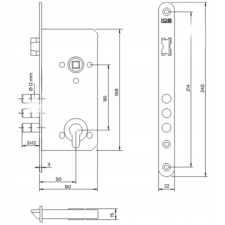 Zavor LOB 90/50mm 3 csavaros, süllyesztett, dupla zárrendszerrel, 22x240mm